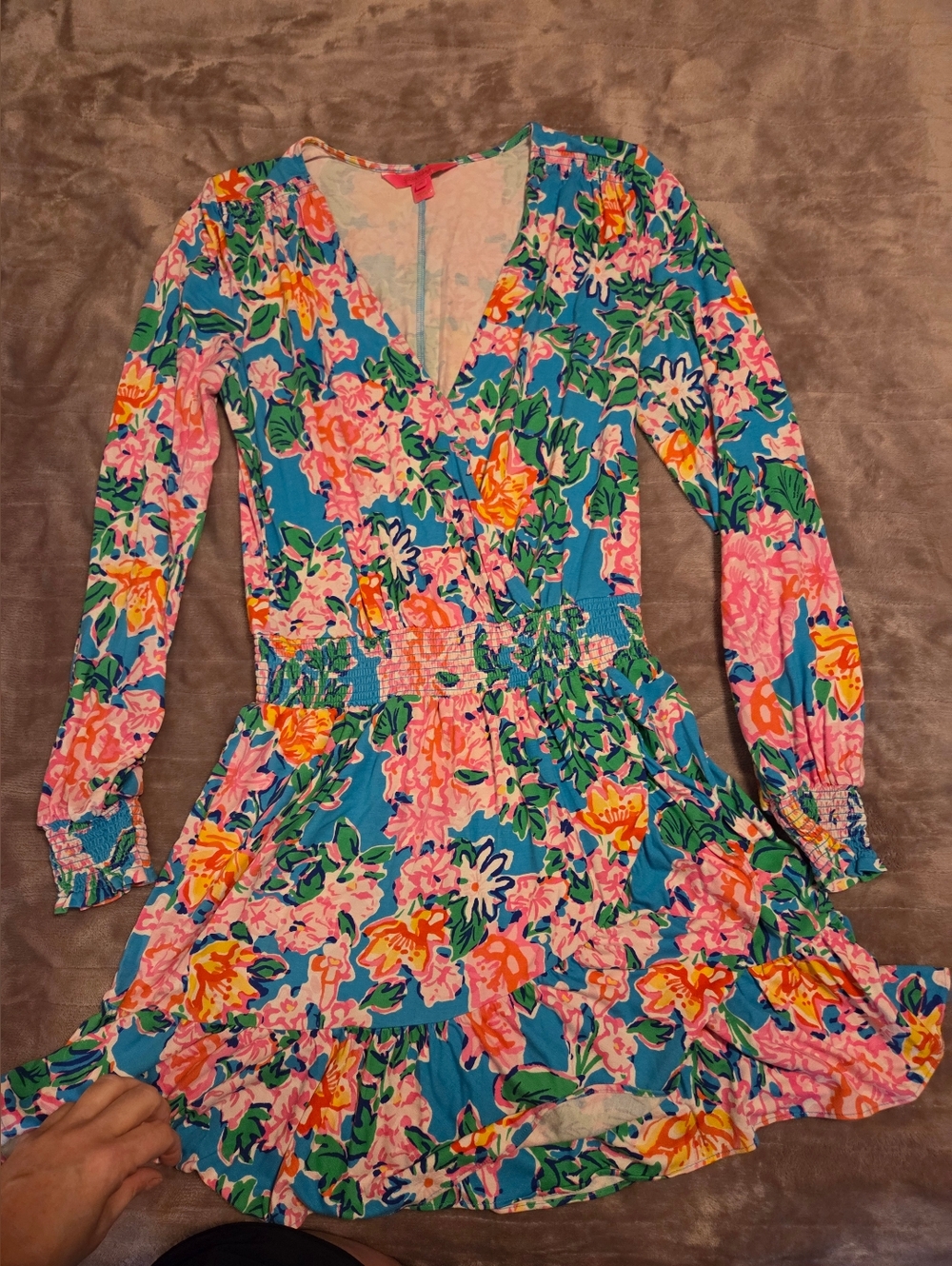 Lilly Pulitzer Blue Floral Wrap-Style Long Sleeve Romper